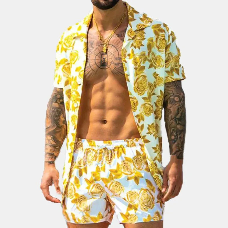 Men's Full Size Button Up Shirt and Shorts Set