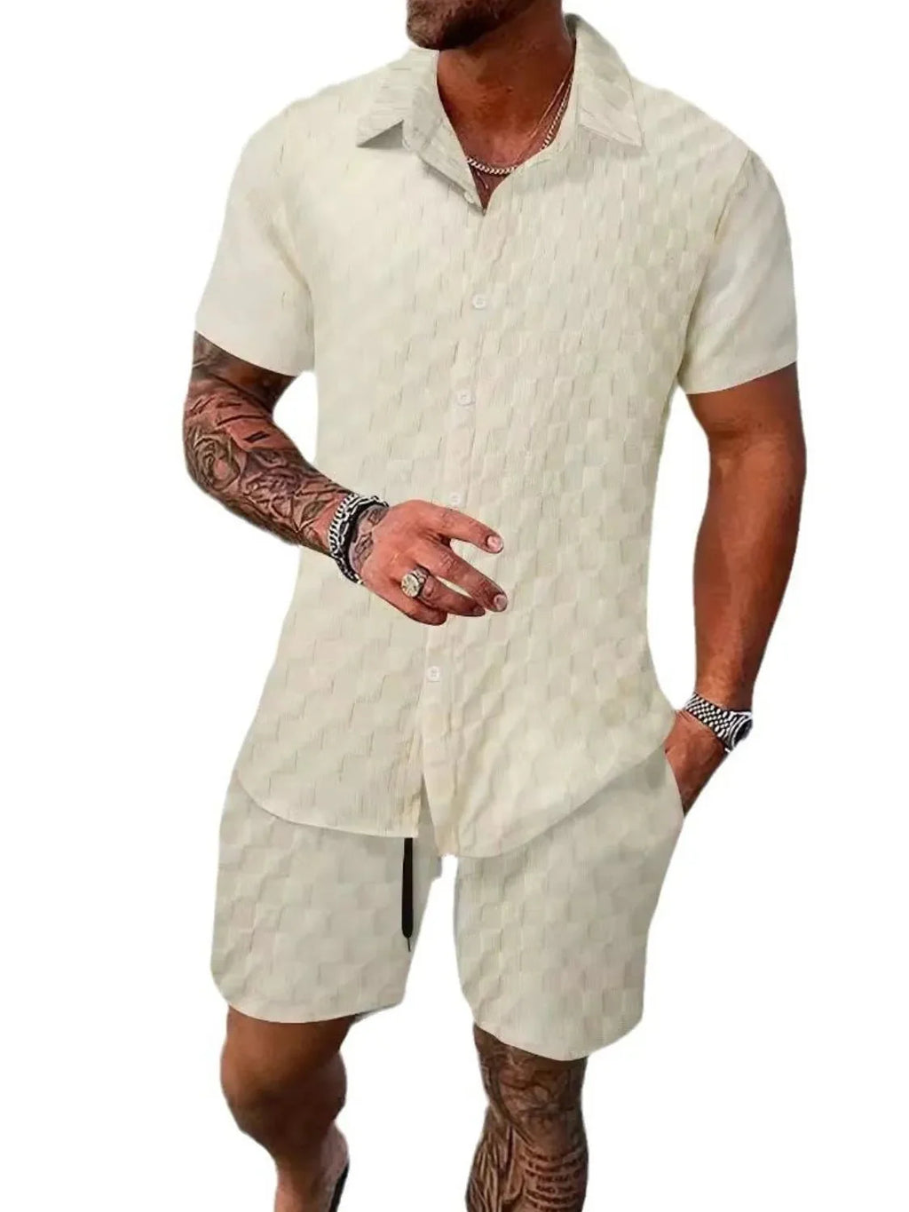 Men's Fashion Stylish Short Sleeve Top and Shorts Set