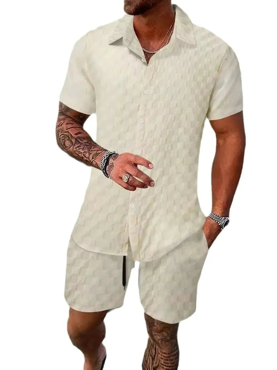Men's Fashion Stylish Short Sleeve Top and Shorts Set