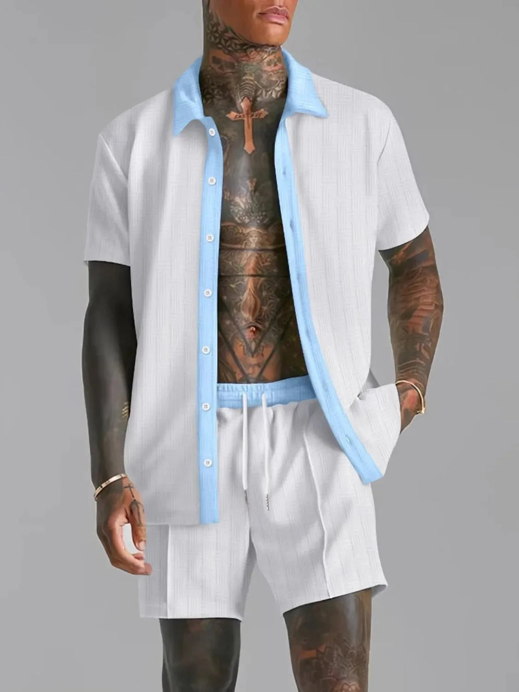 Men’s Fashionable Short Sleeve Top and Shorts Set