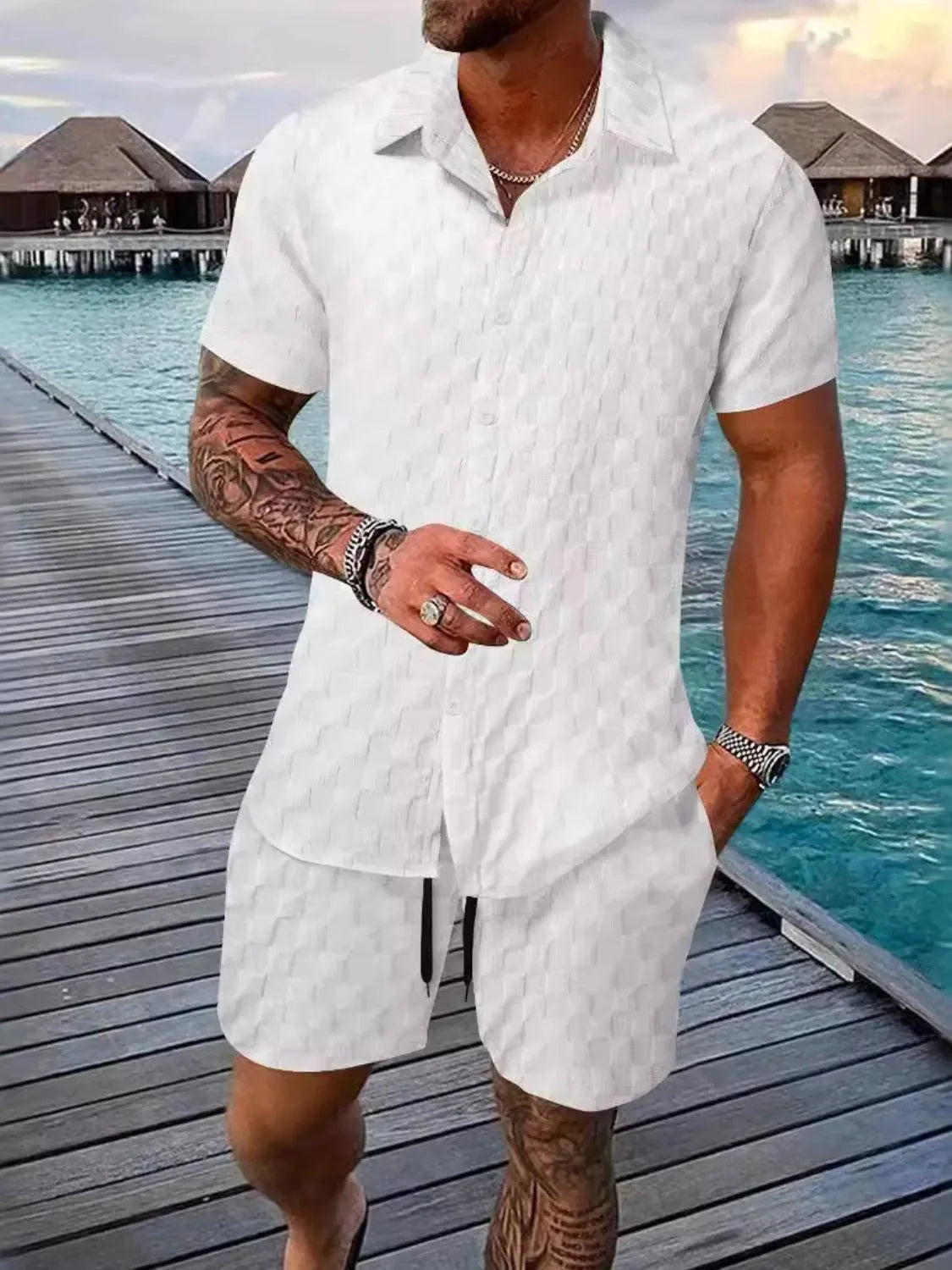 Men's Fashion Stylish Short Sleeve Top and Shorts Set