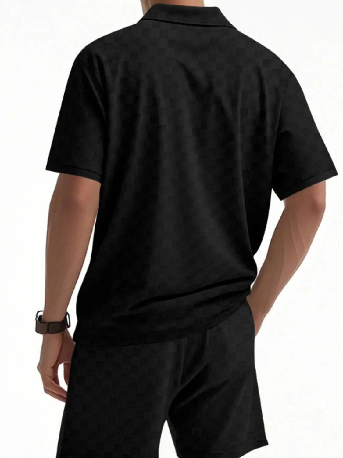 Men's Full Size Quarter Zip Short Sleeve Top and Shorts Set