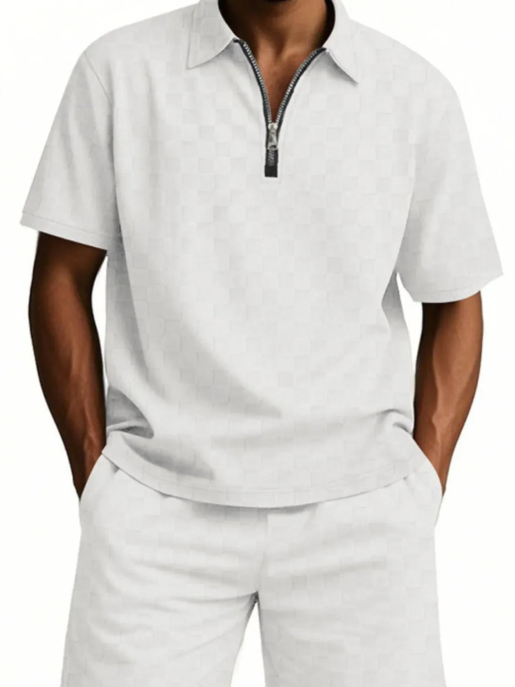 Men's Full Size Quarter Zip Short Sleeve Top and Shorts Set