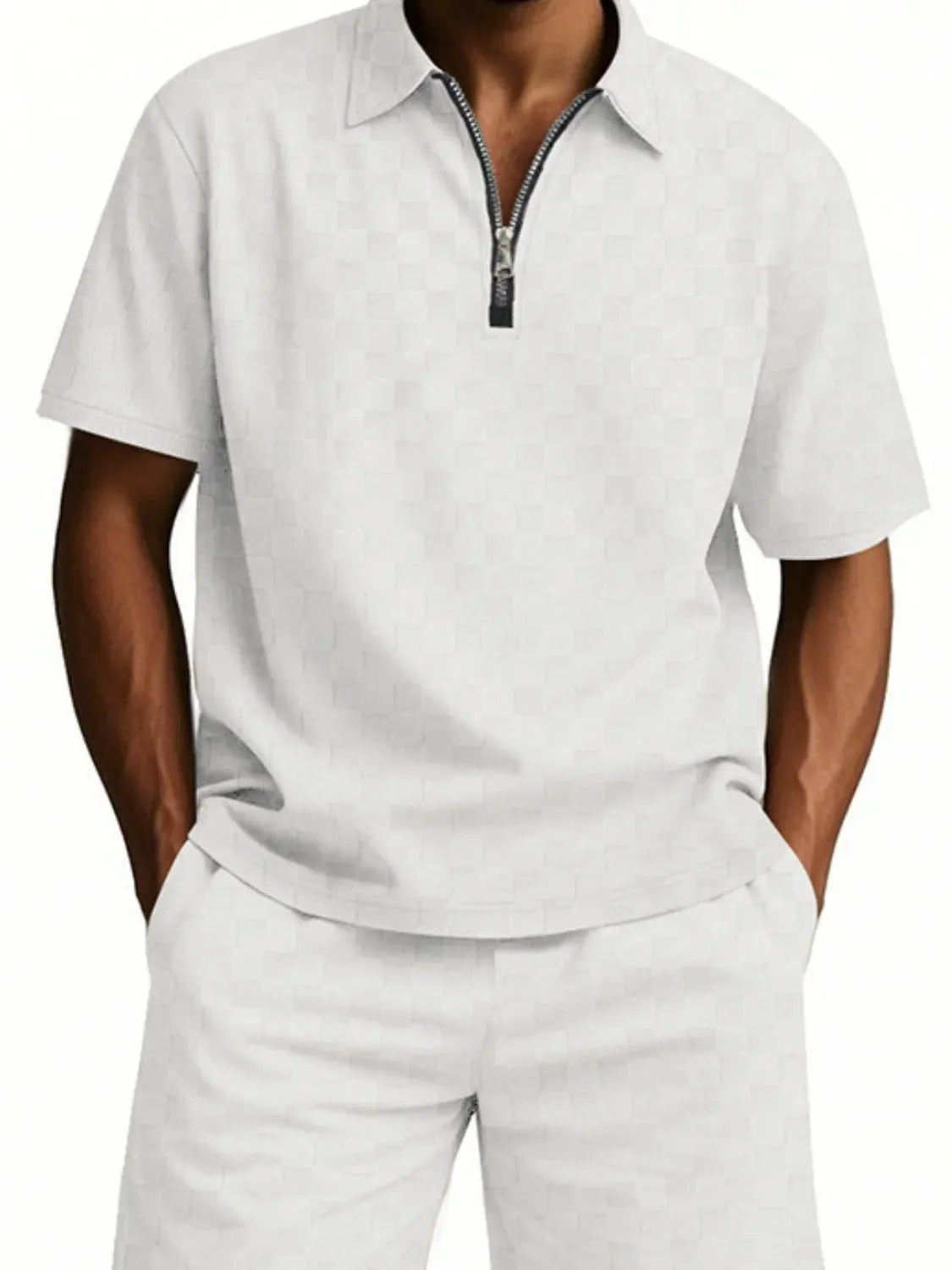Men's Full Size Quarter Zip Short Sleeve Top and Shorts Set