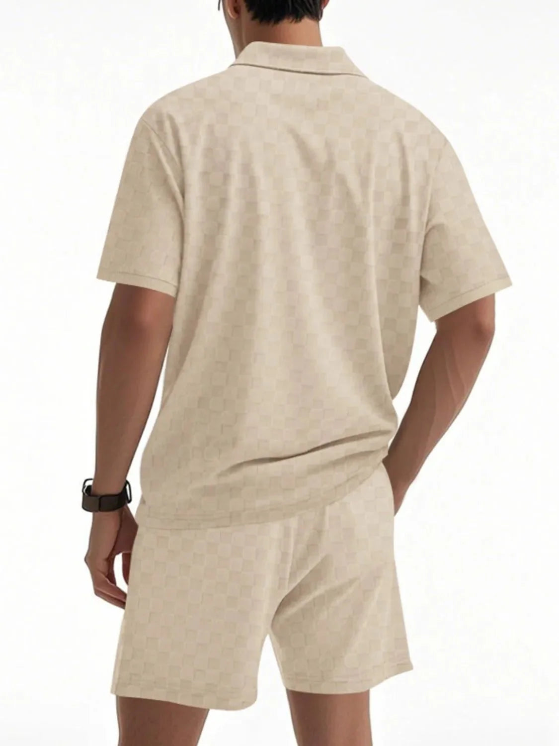 Men's Full Size Quarter Zip Short Sleeve Top and Shorts Set