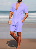 Fashion Men's Full Size Short Sleeve Shirt and Shorts Set