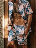 Men's Tropical Print Hawaiian Style Top and Shorts Set