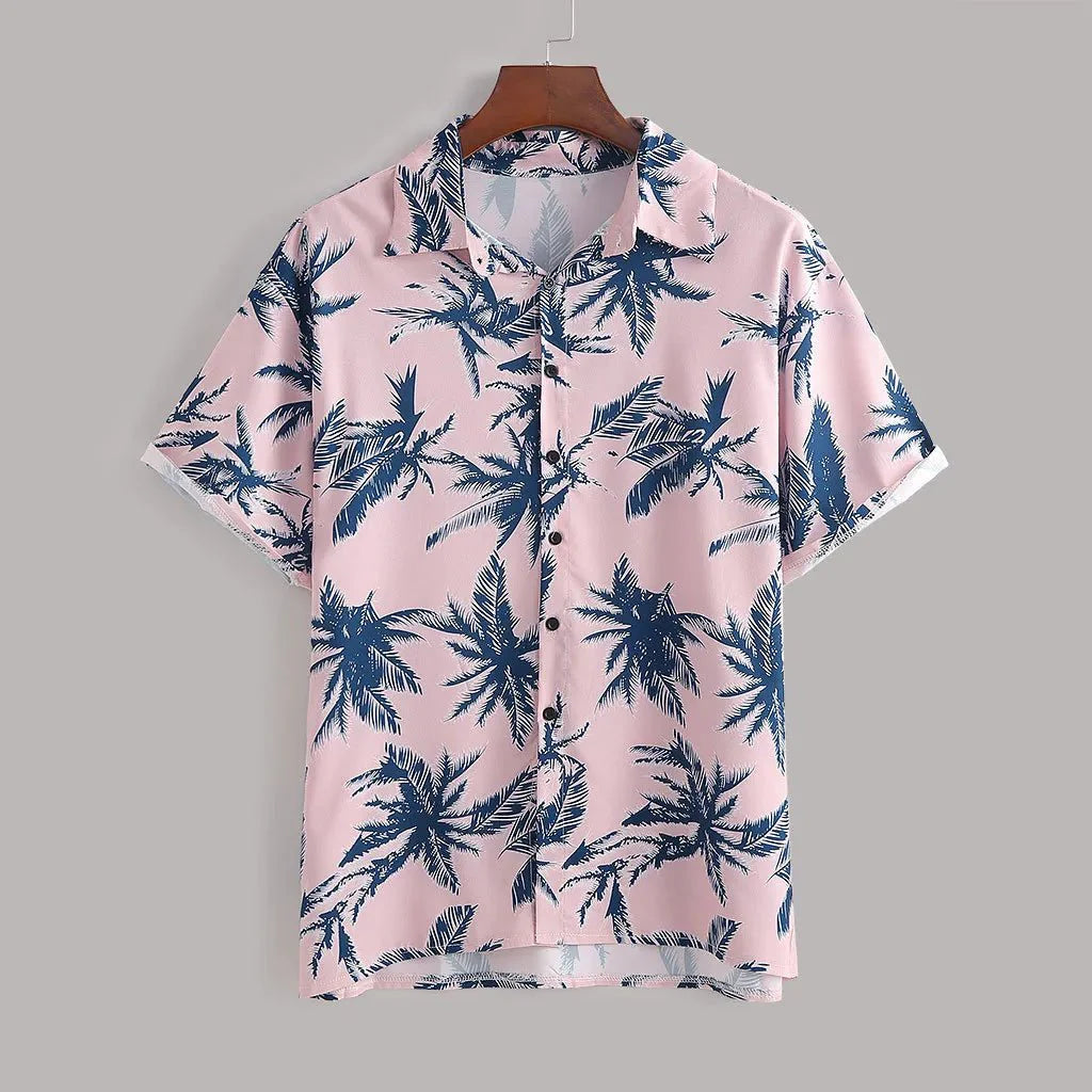 Men's Tropical Print Hawaiian Style Top and Shorts Set