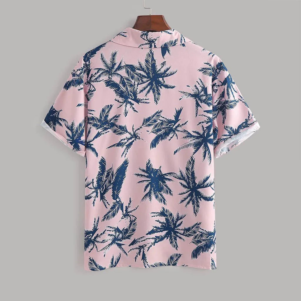 Men's Tropical Print Hawaiian Style Top and Shorts Set