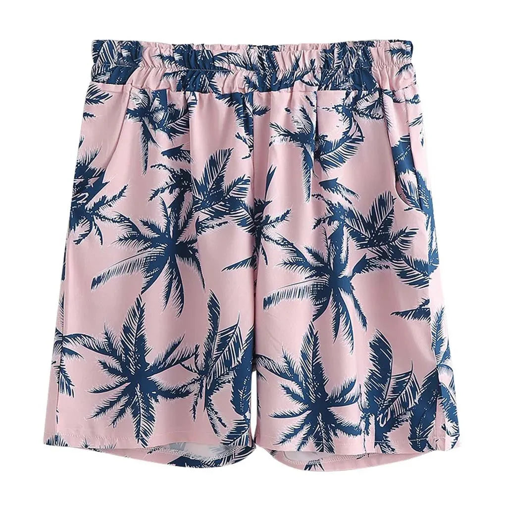 Men's Tropical Print Hawaiian Style Top and Shorts Set