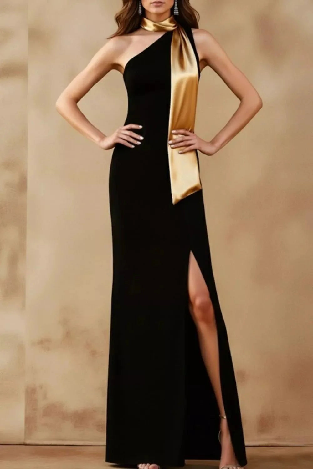 Stylish One-Shoulder Slit Maxi Dress