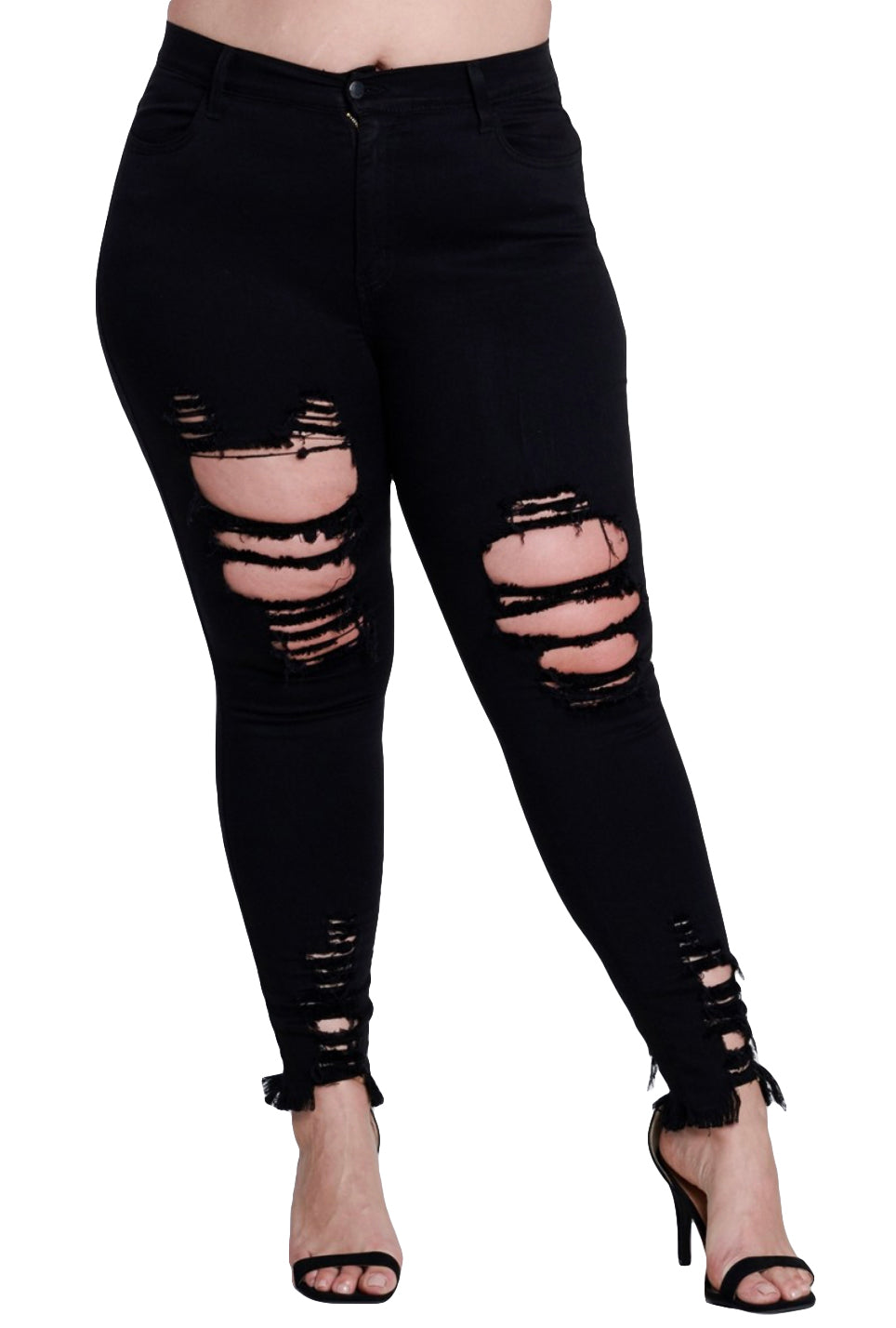 {{P1213}} Curvy Distressed Bottom Skinny Jeans