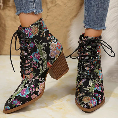 Stylish Print Point Toe Block Heels