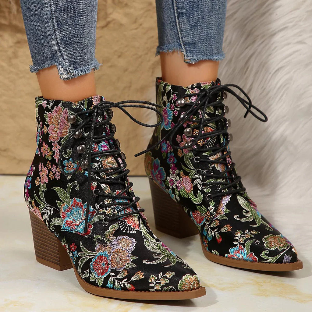 Stylish Print Point Toe Block Heels