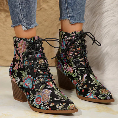 Stylish Print Point Toe Block Heels