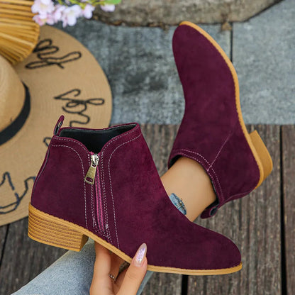 Trendy Flat Point Toe Block Heels With Zipper