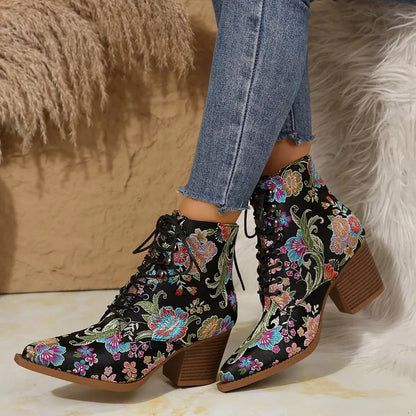 Stylish Print Point Toe Block Heels