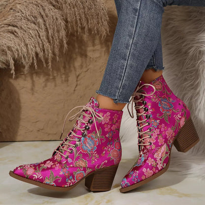 Stylish Print Point Toe Block Heels
