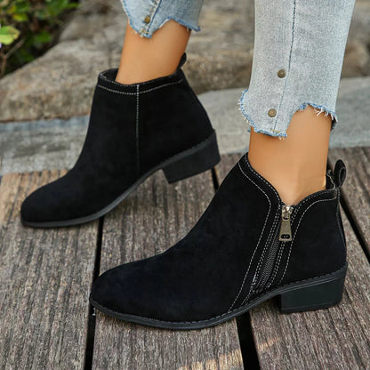 Trendy Flat Point Toe Block Heels With Zipper