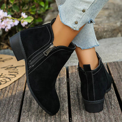 Trendy Flat Point Toe Block Heels With Zipper