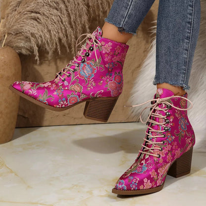 Stylish Print Point Toe Block Heels