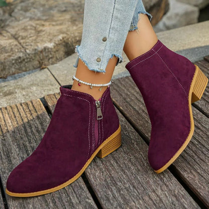 Trendy Flat Point Toe Block Heels With Zipper