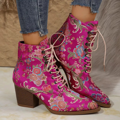 Stylish Print Point Toe Block Heels