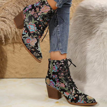 Stylish Print Point Toe Block Heels