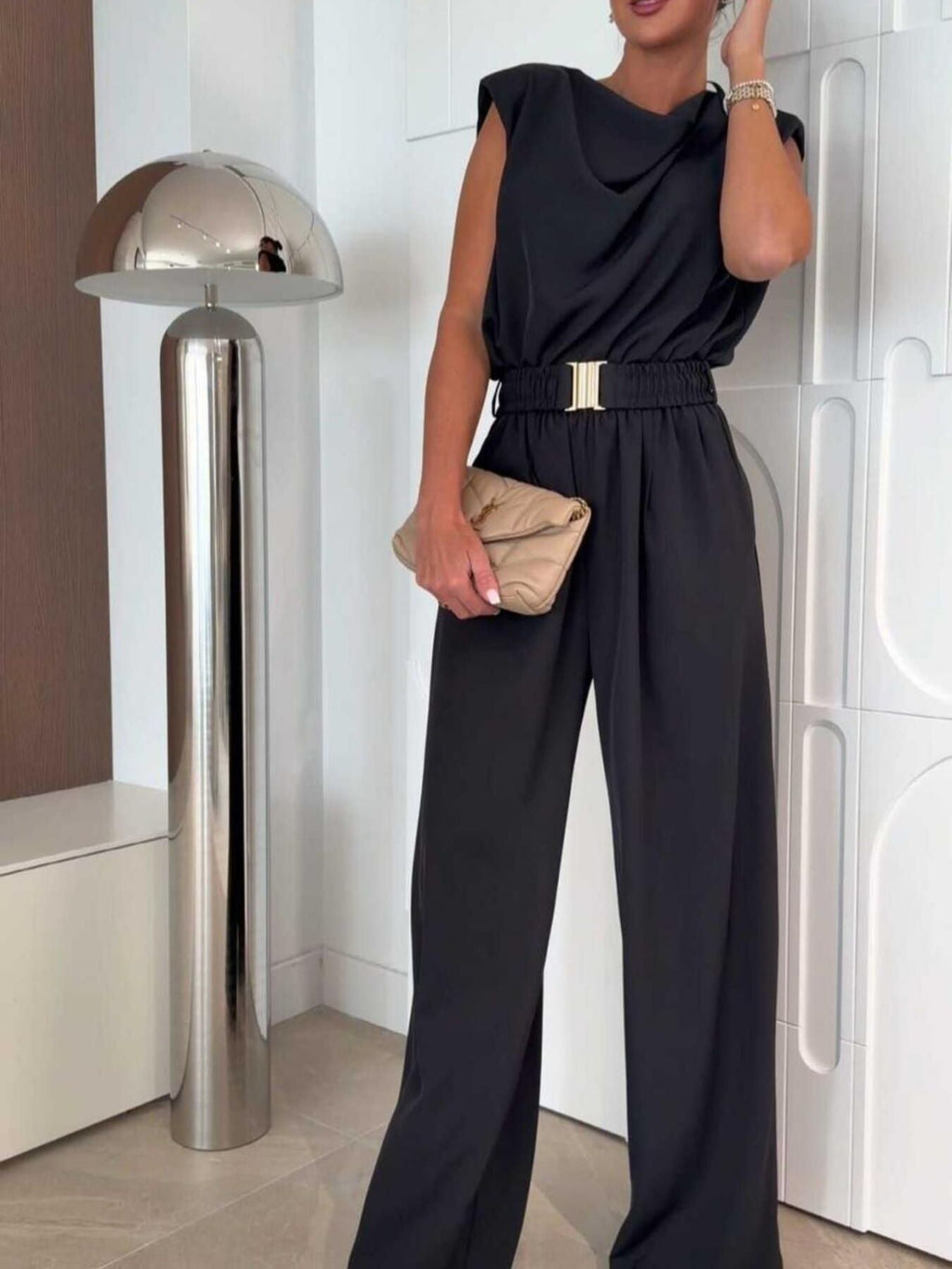 Fashionable Trendy Sleeveless Wide Leg Jumpsuit