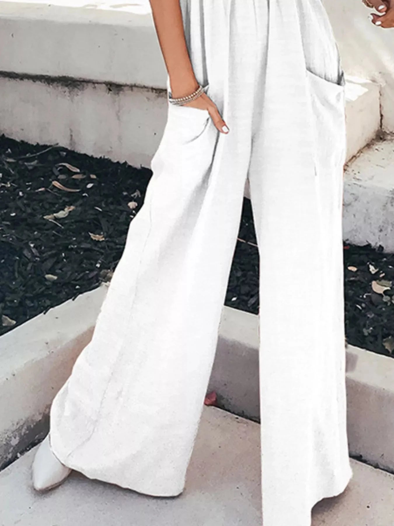 Fashionable Smocked Tube Wide Leg Jumpsuit