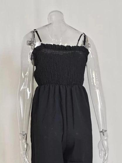 Fashionable Smocked Tube Wide Leg Jumpsuit