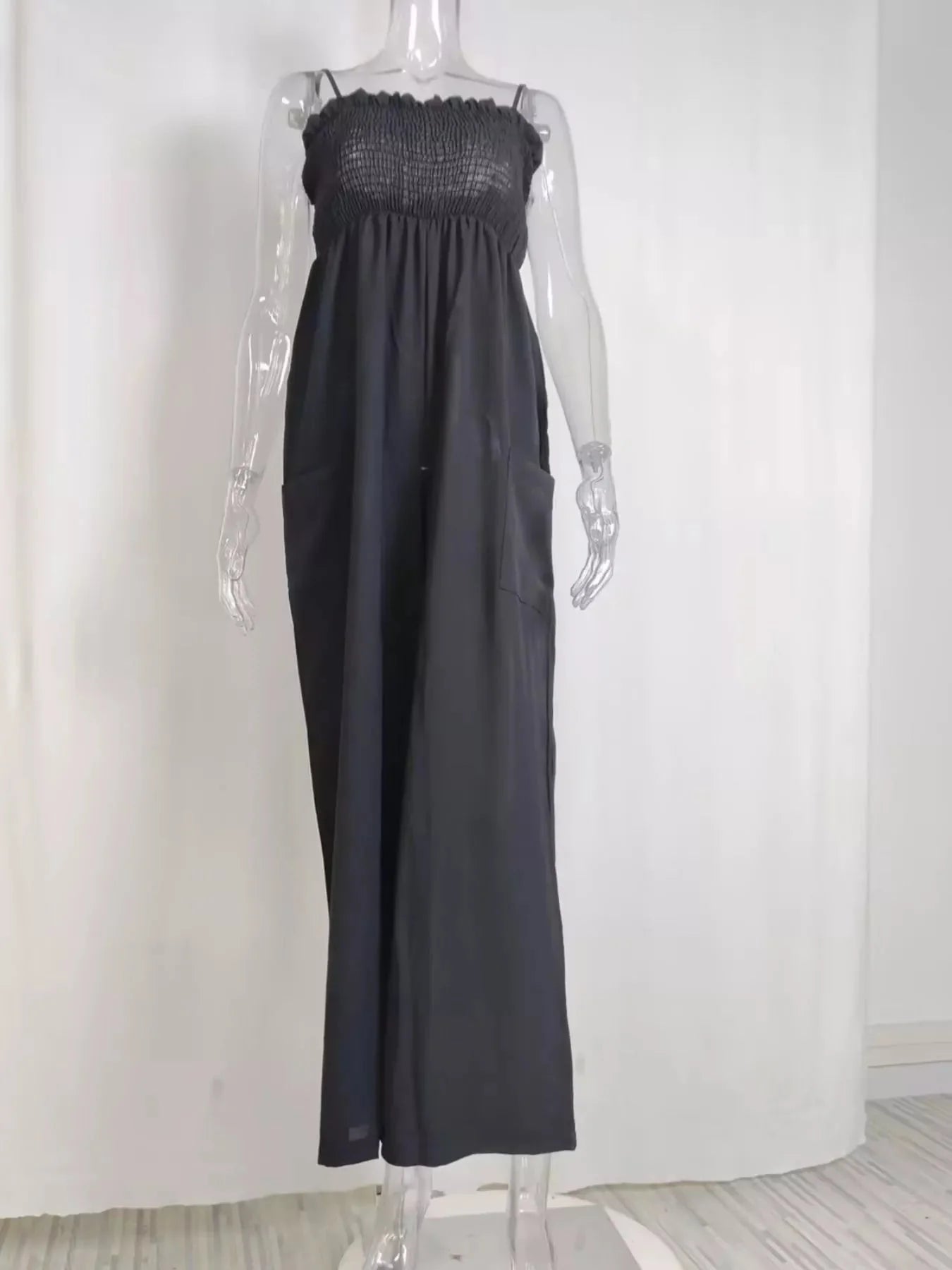 Fashionable Smocked Tube Wide Leg Jumpsuit