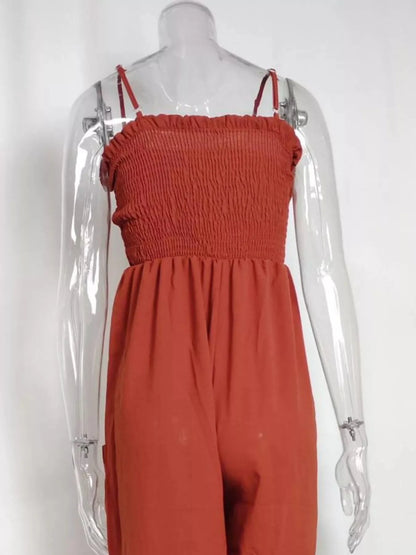 Fashionable Smocked Tube Wide Leg Jumpsuit