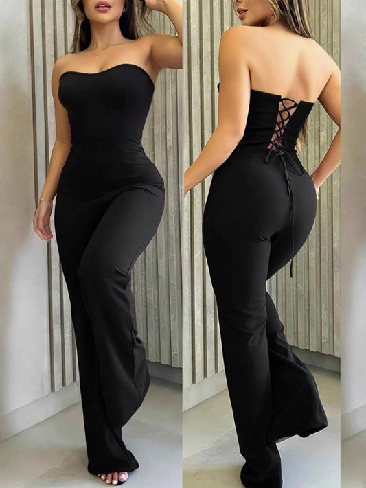 Strapless Fashion Lace-Up Back Jumpsuit