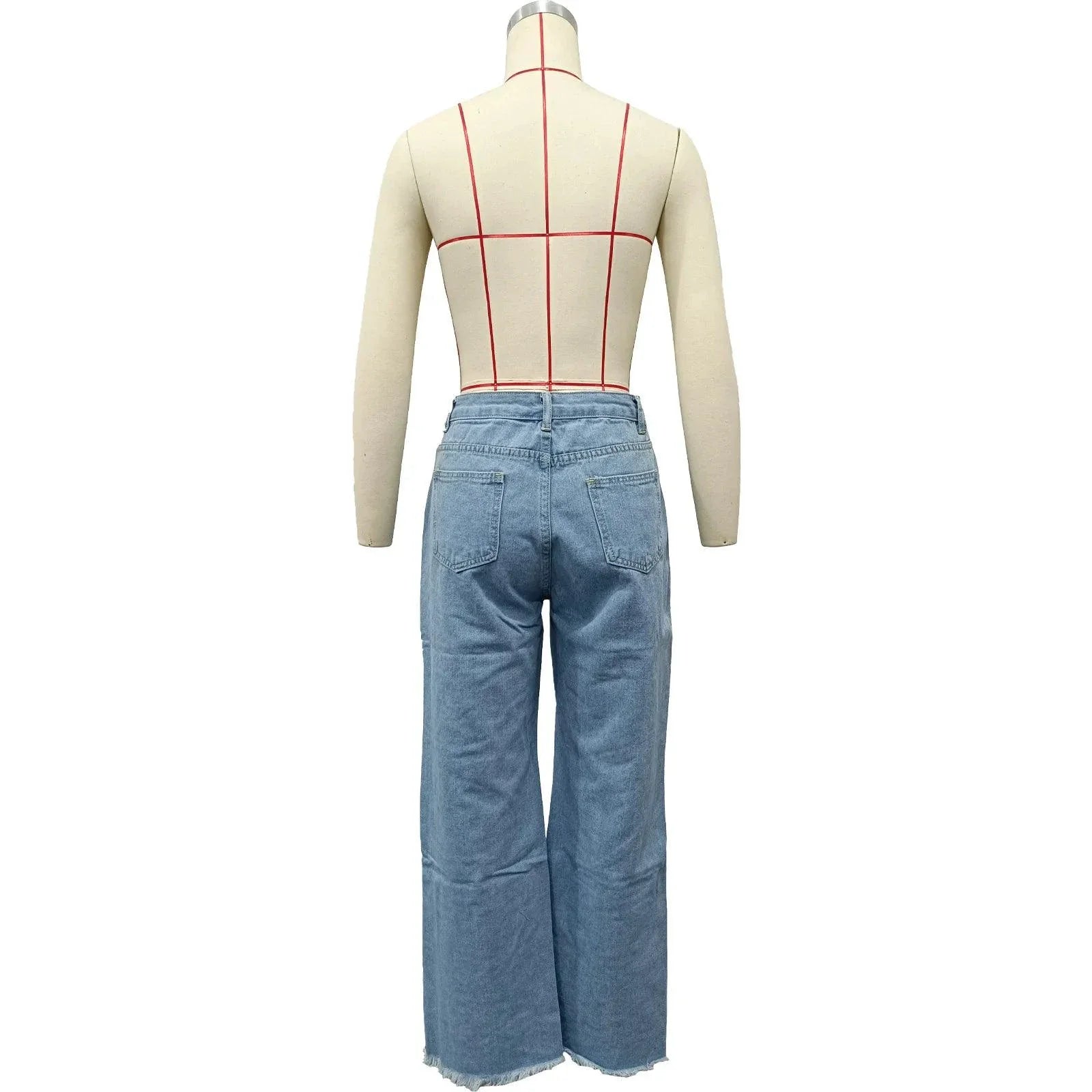 Burnt Flower High Waist Jeans - Trendy Women's Casual Denim Trousers for Spring/Summer