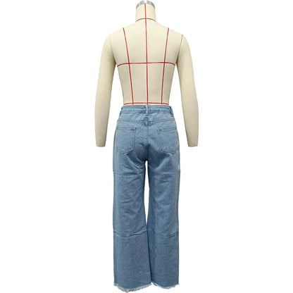 Burnt Flower High Waist Jeans - Trendy Women's Casual Denim Trousers for Spring/Summer