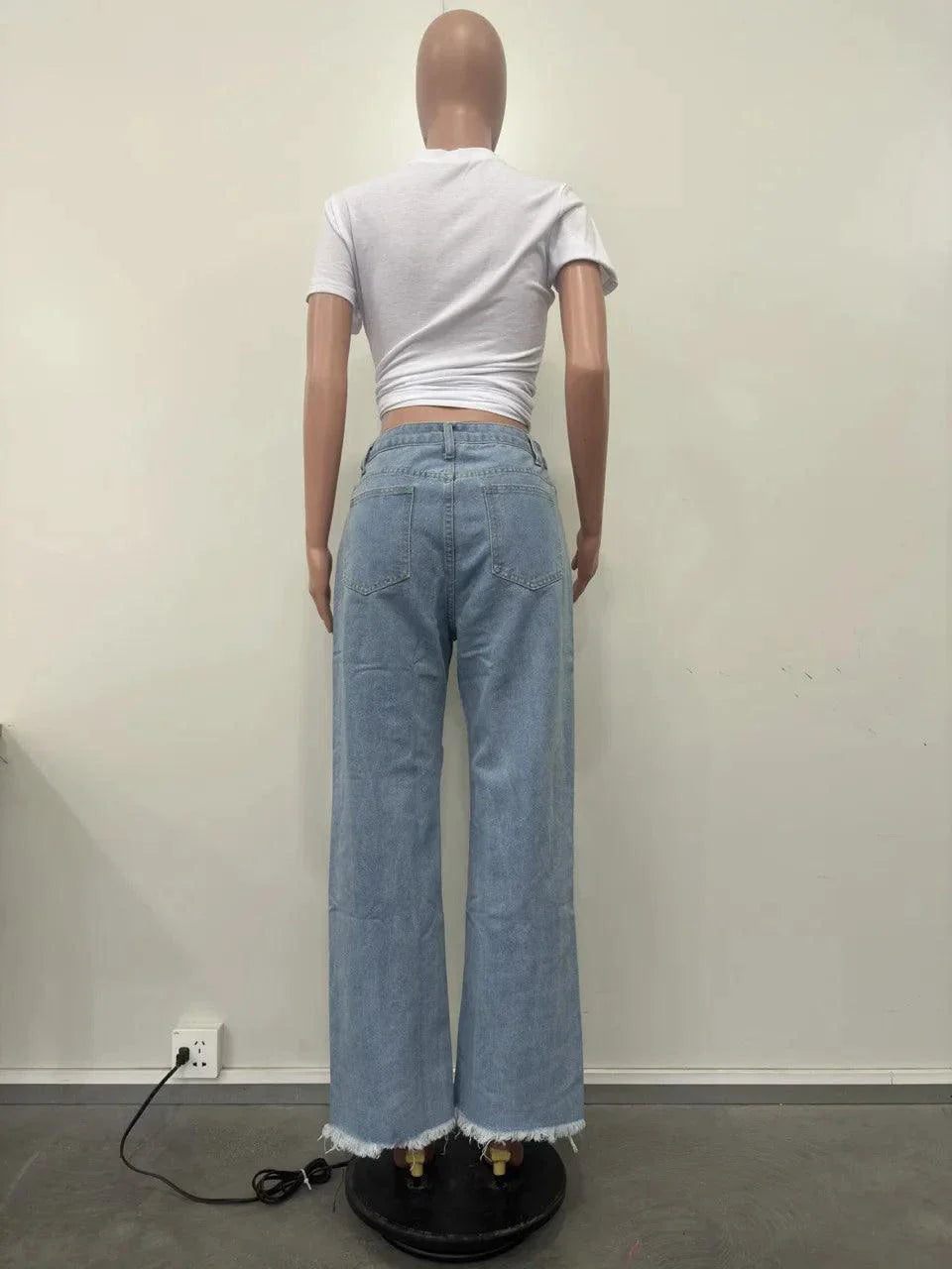 Burnt Flower High Waist Jeans - Trendy Women's Casual Denim Trousers for Spring/Summer
