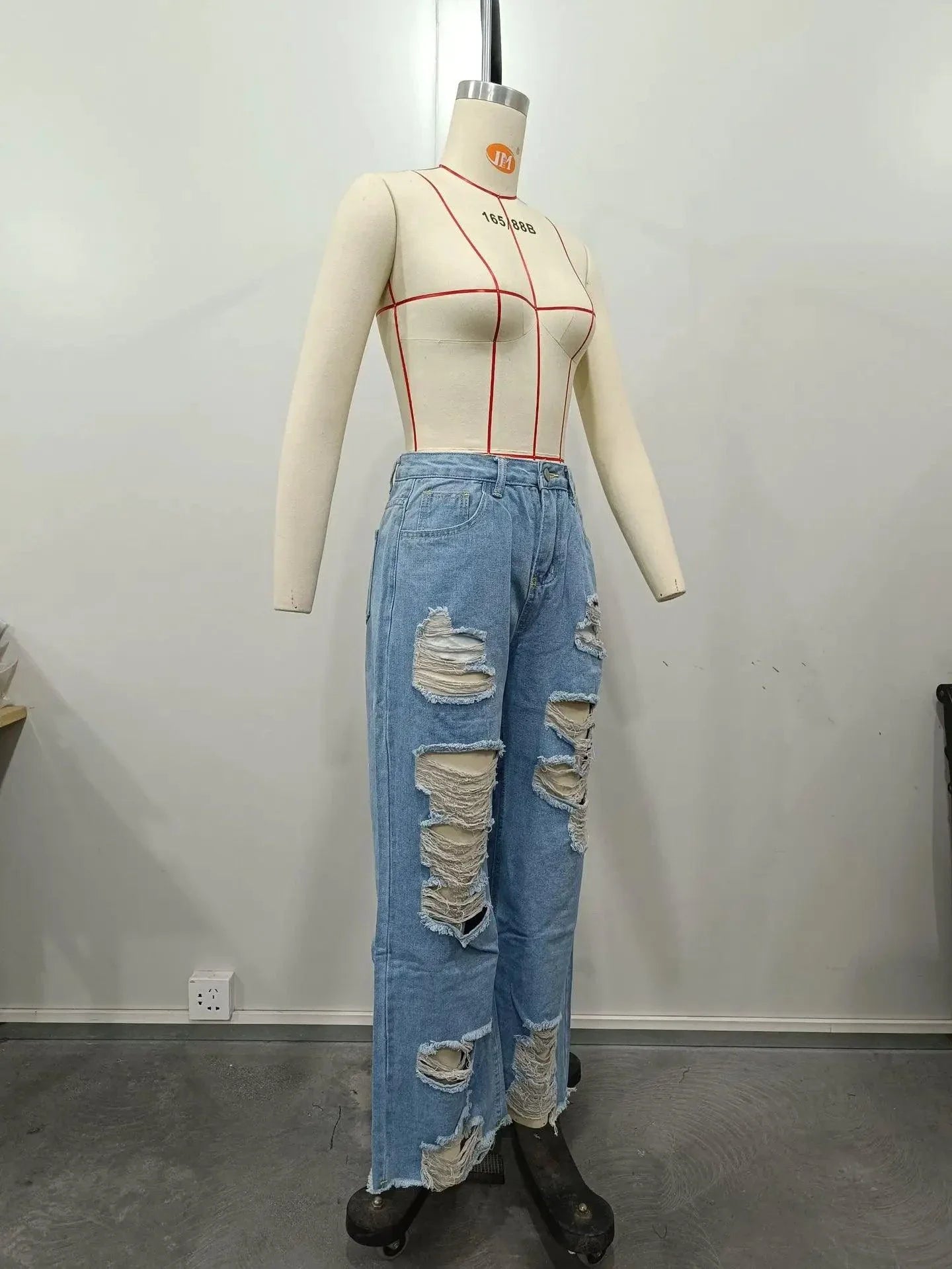 Burnt Flower High Waist Jeans - Trendy Women's Casual Denim Trousers for Spring/Summer