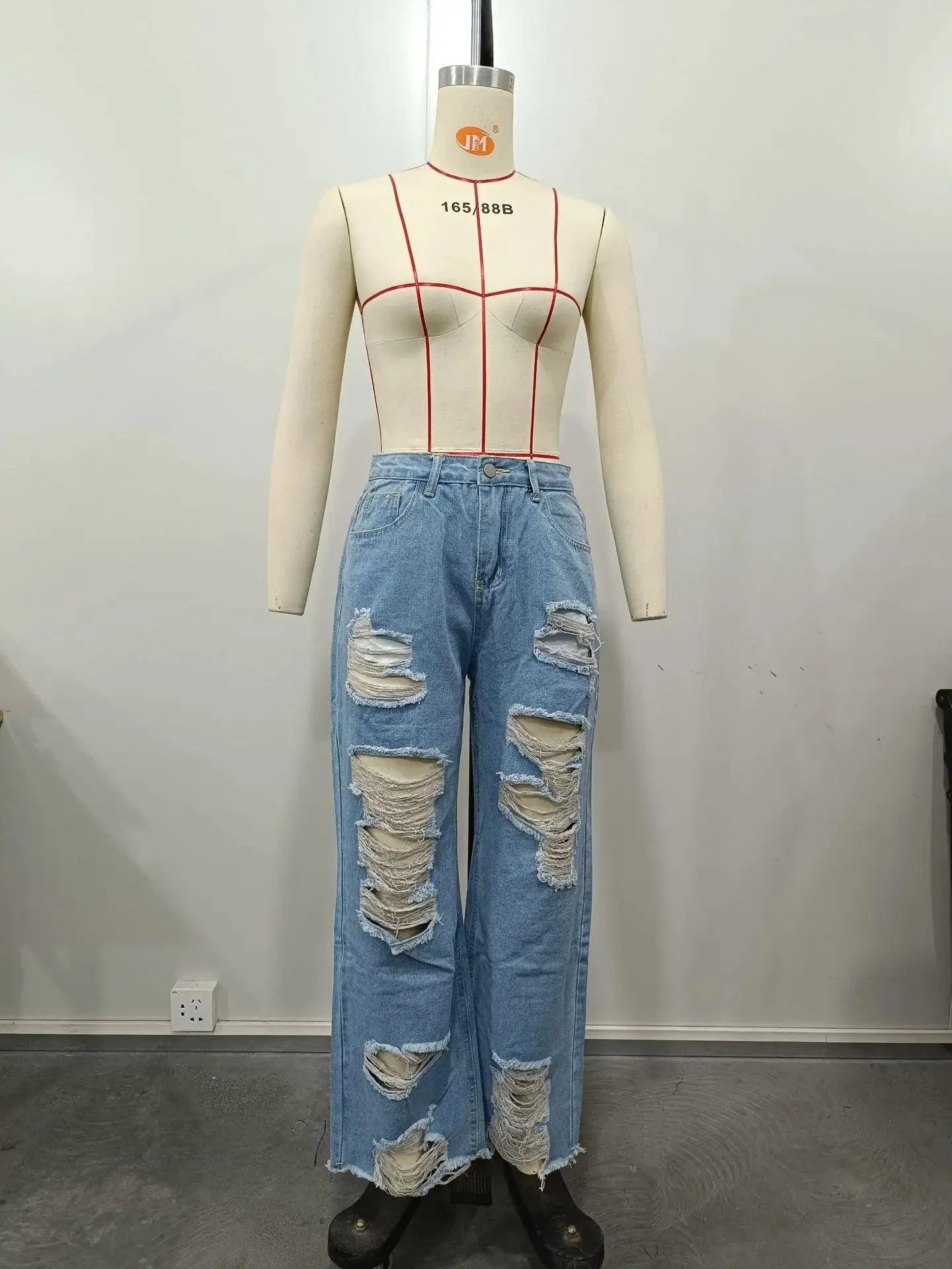 Burnt Flower High Waist Jeans - Trendy Women's Casual Denim Trousers for Spring/Summer