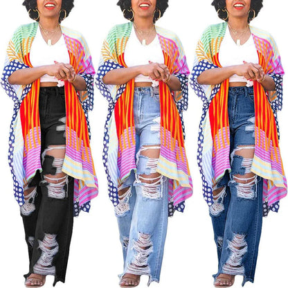Burnt Flower High Waist Jeans - Trendy Women's Casual Denim Trousers for Spring/Summer